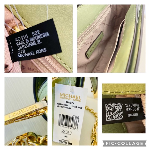 Michael Kors Carmen Medium Monogram Flap Crossbody leather Light Sage - Picture 8 of 9